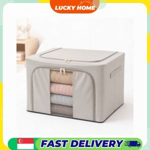 【Lucky Home】 Foldable Steel-Frame Storage Box / Top & Front Zipper Access / Stackable Clothes & Bedding Organizer
