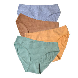 4Pcs Womens Underwear Cotton Mid Waisted Ladies Panties Solid Color Girls Briefs Female Panty M-XL