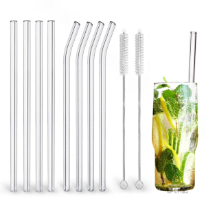 [Same Day Ship] 14PCS/Set Clear Glass Straws for Smoothies Cocktails Drinking Straws Healthy Reusable Eco Friendly Straws Drinkware Accessory