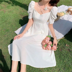 PM✿ Square Neck Mid-length First Love French Dress Summer Retro Super Fairy Dress