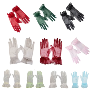 Delicate Stretchy Lace Gloves Full Finger Gloves Party Gloves Wrist Length Gloves Short Tulle Gloves for Wedding Party