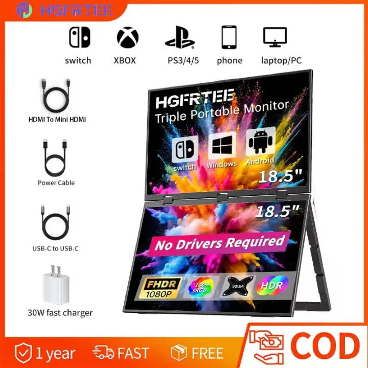 HGFRTEE Folding Monitor Dual Portable Display Buit-in Stand 16 Inch Folding Monitor, Ex