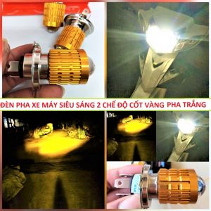 Đèn pha led xe máy bi cầu 2 màu cốt vàng pha trắng chân H4 lắp như zin cho nhiều loại xe phụ kiện đồ chơi xe máy