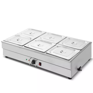 Bếp cách thủy hâm nóng và giữ nong thức ăn 6 ngăn Bain Marie BM-6T khay GN 1/2 x 100mm x6 tiêu chuẩncông suất 1.8kW