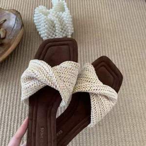 [Free Shipping] Vintage Woven Roman Sandals 2025 New Vacation Style Square-Toed Beach Slippers
