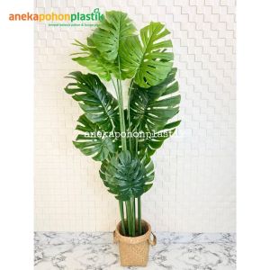 Pohon Artificial Pohon Daun Monstera Latex T160 Cover Pot Purun Handle Tanaman Hias Dekorasi Ruang Tamu Aesthetic
