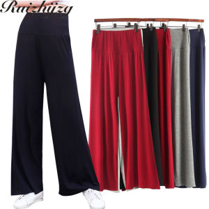 Ruizhijzg Plus Size M-2XL Modal Cotton Womens  High Waist Long Pant Ladies Girls Wide Legs Casual Sport Yoga  Casual Straight Trousers Female Work Office Stretch Gym Pants