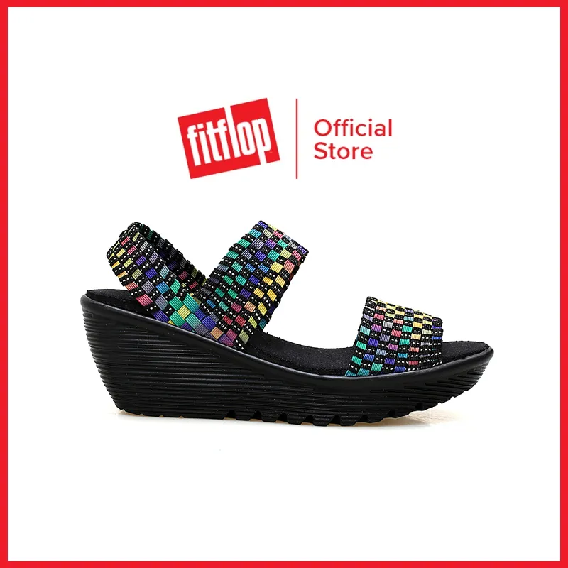 FitFlop Women's F-MODE Woven-Leather Flatform Cross Slides Women Wedge  Sandals