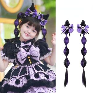 Kawaii Sanrios Kuromi Hand Made Black Purple Ear Headband Kc Lolita Hair Accessories Cane Girl Cartoon Jk Bow Hairpin Headdress