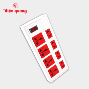 Ổ cắm điện đa năng Điện Quang ECO ĐQ ESK 2 MÉT  8ECO (8 Lỗ dây dài 2m màu trắng đỏ) công suất 2500w tự ngắt khi quá tải BH 12 tháng