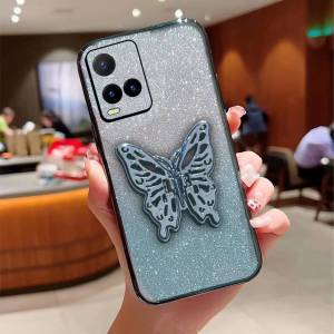 Casing Vivo Y21 Y21A Y21S Y21T Case Aesthatic Luxury Glitter Premium Stand Butterfly