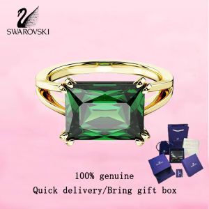 💎 Swarovski 💎 Womens fashion Ring Rectangular cut green crystal gemstone gold plated M5677144 Matrix Cocktail Ring Valentines Day gift Birthday gift
