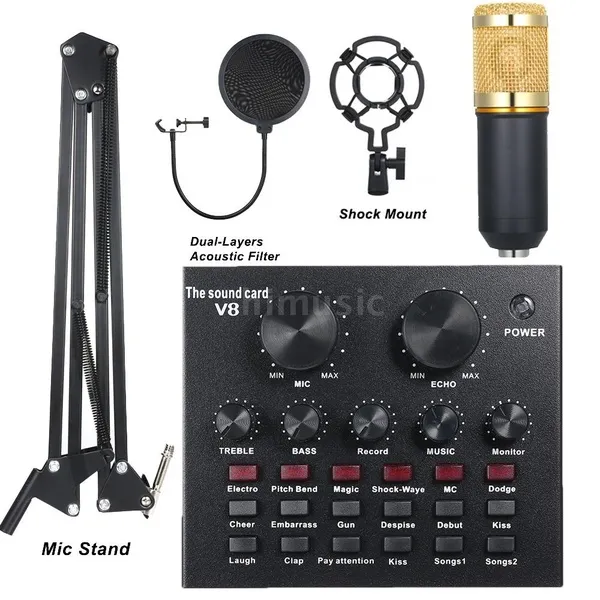 SMC Professional Bm 800 Microphone Complete Set V8 Soundcard