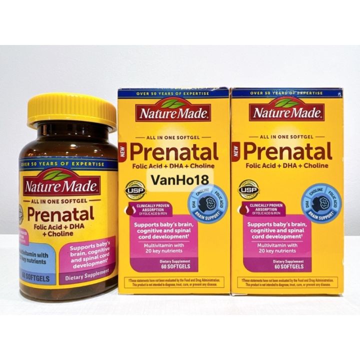 Viên uống Vitamin Nature Made Prenatal Folic Acid + DHA + Choline 60 ...