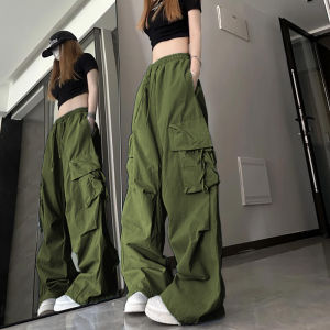 Retro Cargo Wide Leg Design Feel Sports Loose Casual Floor Long Pants Fashion For woman
