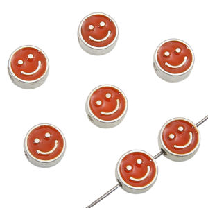 ลูกปัดอัลลอยเคลือบหน้ายิ้ม2ชิ้นลูกปัดสเปเซอร์แบบหลวมสำหรับเครื่องประดับสร้อยข้อมือทำ DIY ต่างหูเครื่องประดับสร้อยคอพวงกุญแจเครื่องประดับ