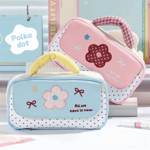 FLYING Soft Handle Pencil Case Multi Pocket Polka Dot Pen Pouch Cute Style Zipper Desk Organizer School Supplies
