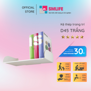 Kệ sách treo tường chữ D 45 - Kệ treo tường bằng thép dày 16mm - Sơn tĩnh điện màu Trắng/ Đen hiện đại - Tặng kèm bộ ốc vít và đầu bịt ốc