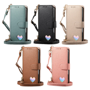 Flip Wallet Case for VIVO Y29S Y04 Y28S Y03 Y03T Y18 Y18e Y19S Y15 Y12 Y11 Y17 Y36 Y27 Y27S Y31S 4G Leather Shining Love Zipper Phone Card Slots Fashion Long Strap Cover
