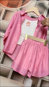 Setelan 3in1 Anak Perempuan Kemeja Tanktop Bunga