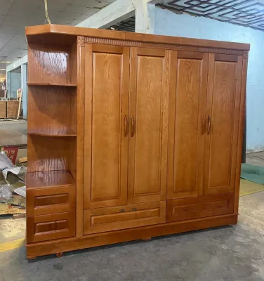 Tủ quần áo gỗ gõ 4 cánh bằng gỗ 2M 2 (FREESHIP HCM 30-50 KM )