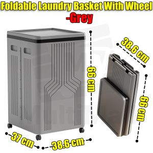 Foldable Storage Basket with Wheels - Grey Durable Foldable PP Material Easy Installation Capacity Upgrade Universal Wheel Side Handle