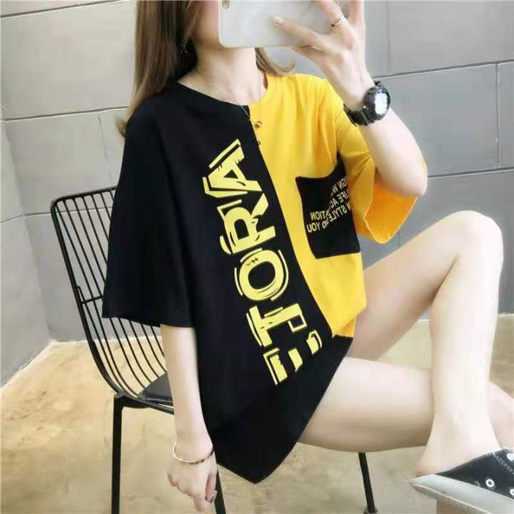 haohan shop เสื้อยืดแฟชั่นผู้หญิงลายทางแขนสั้นคอกลม เนื้อผ้าดีใส่สบาย ...