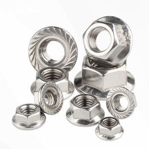 304 Stainless Steel Fine Thread Hexagon Flange Nuts M8 M10 M12 Fine Tooth Hex Lock Nuts With Pad Lock Nut Anti-Slip Locking Nuts