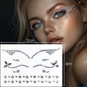 Jewel rhinestone pernak Pernik diamond make up aesthetic Wanita pria tempelan stiker hiasan wajah manik-manik kristal tempel untuk karnaval & Halloween party kelap kelip