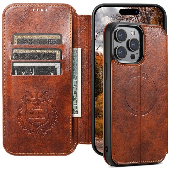 leather iphone 15 pro max cover with card holder stand