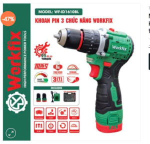 Máy Khoan Pin Workfix WF-ID160AK Đầu Kẹp 13mm - Bật tắt ANTI-KICKBACK 3 Chức Năng Khoan - Búa - Vít