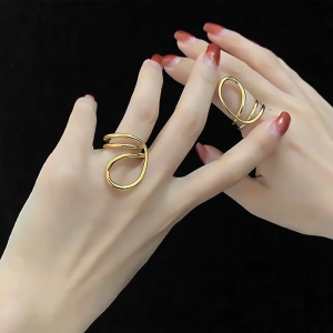 Artistic Openwork Rings Double Lines Rings Trendy Copper Rings Copper Texture for Daily Wear and Special Occasions