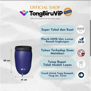 60L Tong Air Biru + Kran – Plastik Tebal & Kuat dengan Tutup Seal & O-Ring Anti Bocor
