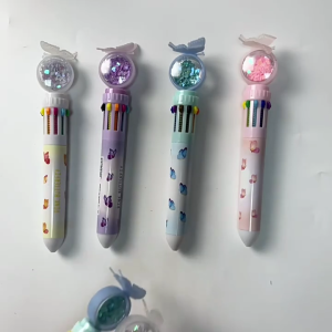 เลื่อมปากกาลูกลื่นหลายสีปากกาสำหรับเขียนปากกาลูกลื่นหลากสีปากกาเขียน10สีในตัวเดียวที่พับเก็บได้