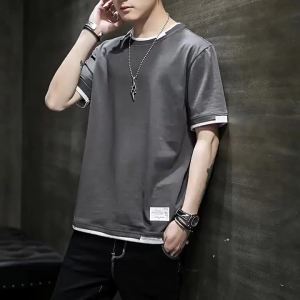 T恤短袖男春夏季假两件纯棉宽松舒适透气港风内搭ins休闲潮打底衫