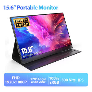 AHXJKA Portable Monitor 15.6 Inch FHD 1080P HDMI USB C Second External Monitor For Laptop Desktop MacBook Phones Tablet PS5/4 Xbox Switch Built-in Speaker With Protective Case