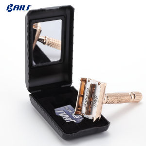 BAILI Butterfly Double Edge Safety Razor Set Stainless Traditional Wet Shave for Men Women Bikini Armpit Barber Beard Hair Removal with 6 Swedish Platinum Blades and 1 Shaving Cream BR177T Rose Gold