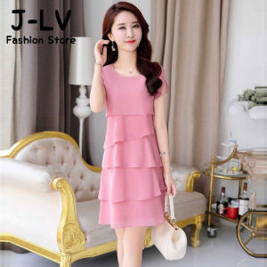 LOMOGI Đầm Voan Thường Ngày Dáng Rộng Ngoại Cỡ Quần Áo Nữ Dài Vừa Tay Ngắn Thời Trang Mới Mùa Hè