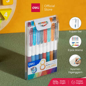 Deli Color Gel Pen / Pulpen Gel Warna Isi 8 pcs 0.5 mm Anti Air EG120-8C