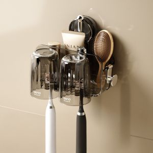 Kệ Treo Bàn Chải Kèm Cốc Hít Chân Không DH - Có Ngăn Đựng Đồ Lỗ Thoát Nước Tiện Lợi