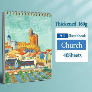 A4/8k Sketch Book Top Spiral Bound Sketch Pad 160g 40 Sheet Acid Art Sketchbook Artistic Drawing Painting Writing Paper for Kids Adults Beginners Artists