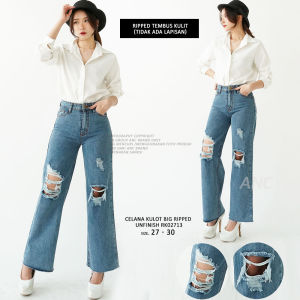 Celana Kulot Jeans Wanita Sobek Tembus - Celana Kulot Big Ripped Unfinish RK02713