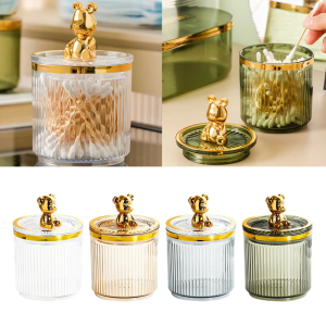 Cute Bear Cotton Pad Holder Cotton Swab Rod Storage Box Cosmetics Bathroom Makeup Container Lipstick Organizer