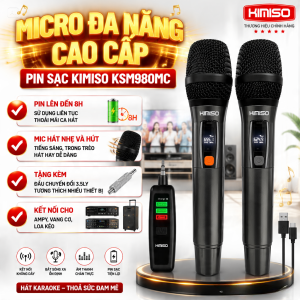 NEW 2026 | COMBO 2 MICRO KIMISO KSM908MC Pin Sạc Âm Thanh Chắc Vang Sáng Bắt Sóng Xa Sử Dụng Cho Loa Kéo Vang Amply