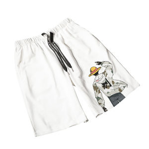 FUGUINIAO Mens Summer New Anime Style Print Shorts Beach Black Shorts