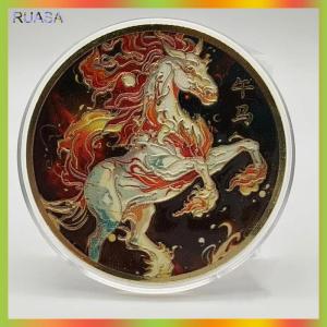 RUASA Colorful Zodiac Chinese Horse Souvenir Coin Commemorative Lucky Challenge Coin Collection Gifts With Protective Case