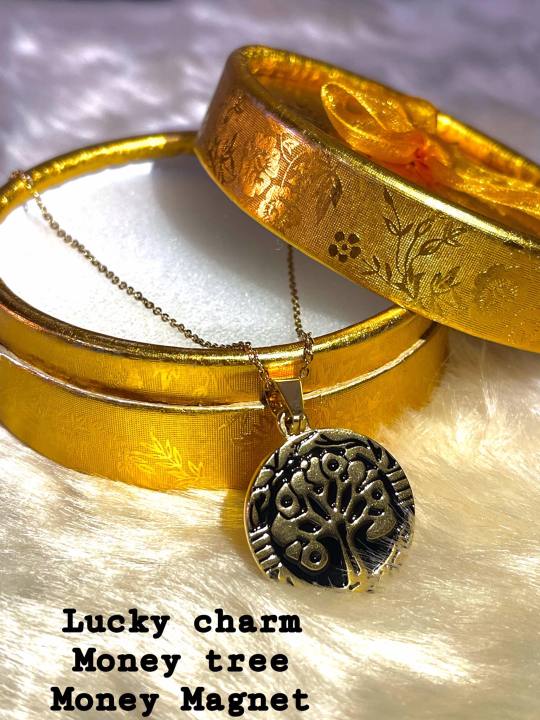 Lucky Charm MONEY TREE NECKLACE (HYPOALLERGENIC) w/free Pouch Gold
