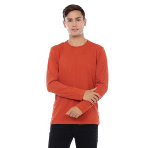 Kaos Polos Pria Oneck Lengan Panjang Bahan Katun Combed 30s Warna Teracota