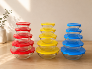 5 IN 1 Glass Bowl Set Tupper Ware Food Storage and Food Storage Container