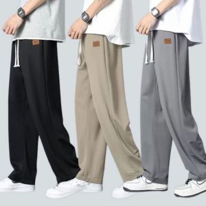 M-5XL Korean ice silk trousers loose straight trousers mens casual pants seluar slack lelaki